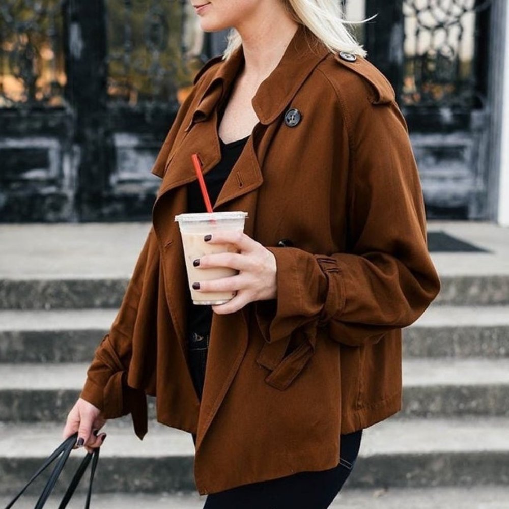 Zara Short Flowing Cinched Wrist Brown Classic Trench Coat Jacket Size XS